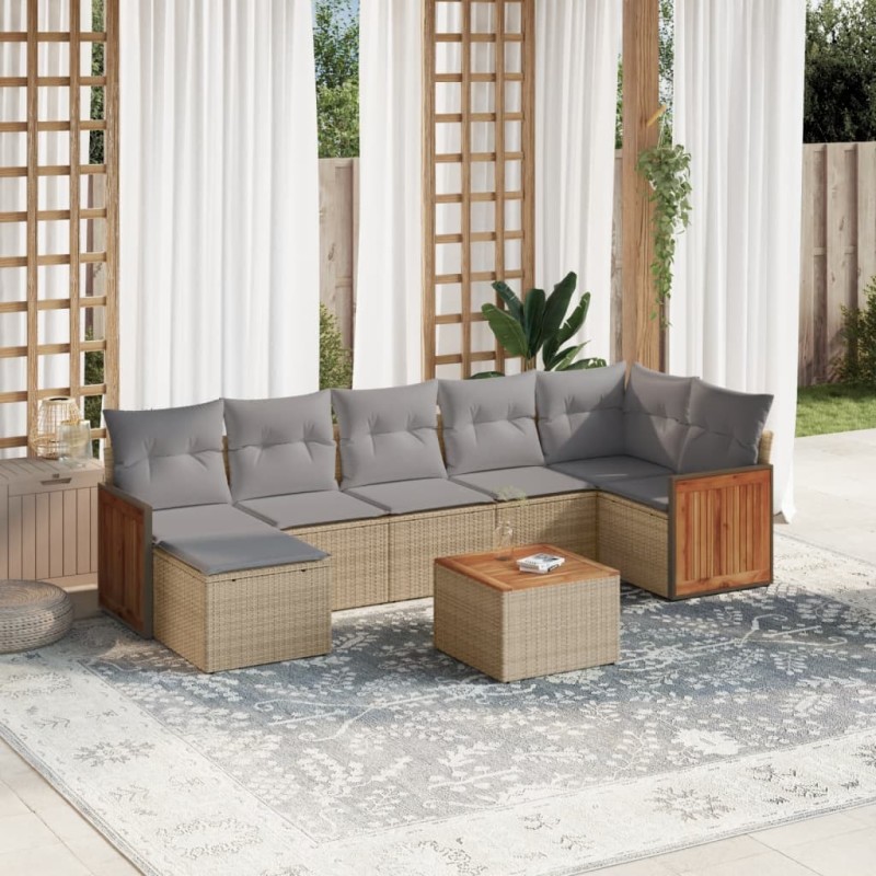 vidaXL Juego de sofás de jardín con cojines beige 8 pzas ratán PE vidaXL Juego de sofás de jardín con cojines beige 8 pzas ratán PE