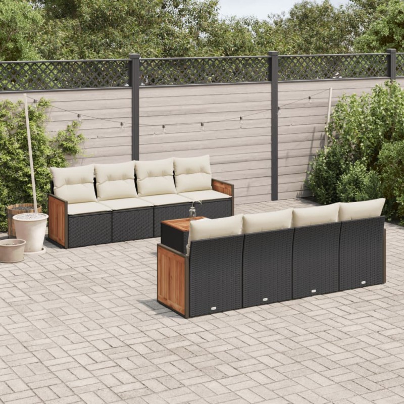 vidaXL Set de sofás de jardín 8 piezas y cojines ratán sintético negro vidaXL Set de sofás de jardín 8 piezas y cojines ratán sintético negro