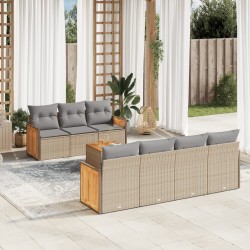 vidaXL Juego de sofás de jardín con cojines beige 8 pzas ratán PE