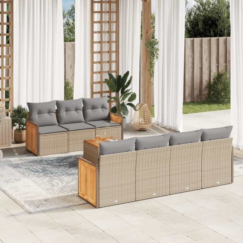 vidaXL Juego de sofás de jardín con cojines beige 8 pzas ratán PE vidaXL Juego de sofás de jardín con cojines beige 8 pzas ratán PE