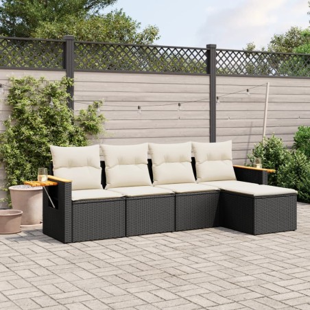vidaXL Set de muebles de jardín 5 pzas y cojines ratán sintético negro