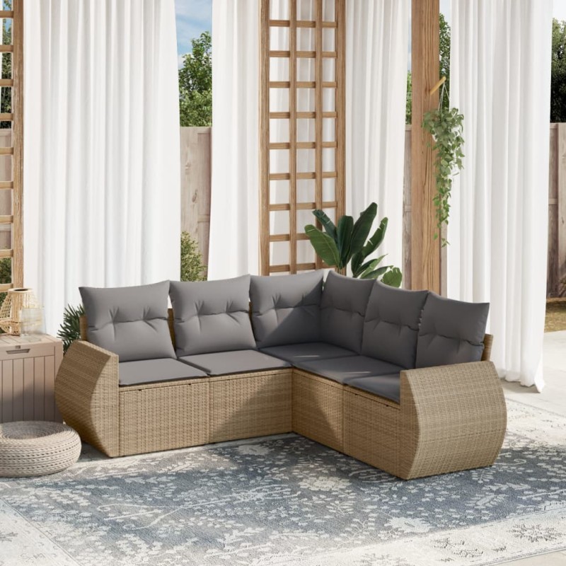 vidaXL Juego de sofás jardín con cojines 5 pzas ratán sintético beige vidaXL Juego de sofás jardín con cojines 5 pzas ratán sintético beige