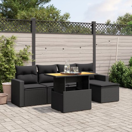 vidaXL Set de sofás de jardín 6 piezas y cojines ratán sintético negro