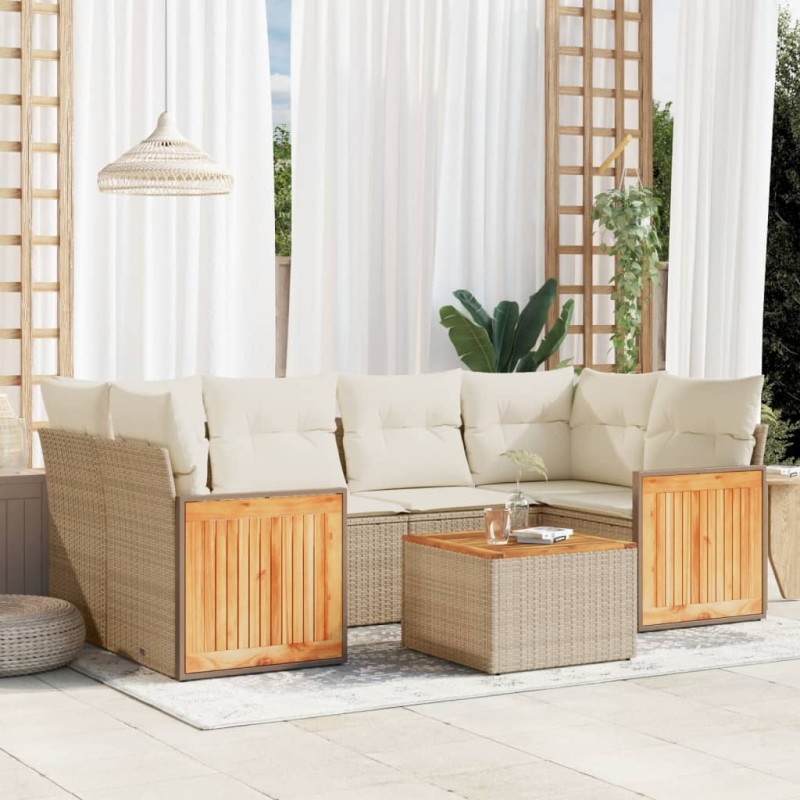 vidaXL Set sofás de jardín 7 piezas y cojines ratán sintético beige vidaXL Set sofás de jardín 7 piezas y cojines ratán sintético beige