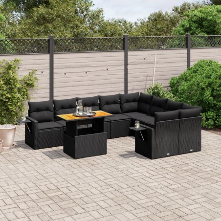 vidaXL Set de sofás de jardín 10 pzas cojines ratán sintético negro