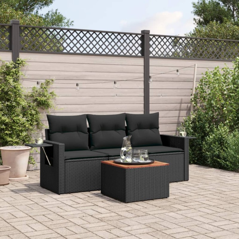 vidaXL Juego de sofás jardín 4 pzas con cojines ratán sintético negro vidaXL Juego de sofás jardín 4 pzas con cojines ratán sintético negro