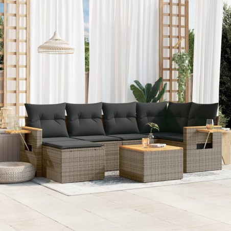vidaXL Set de sofás de jardín 7 piezas con cojines ratán PE gris