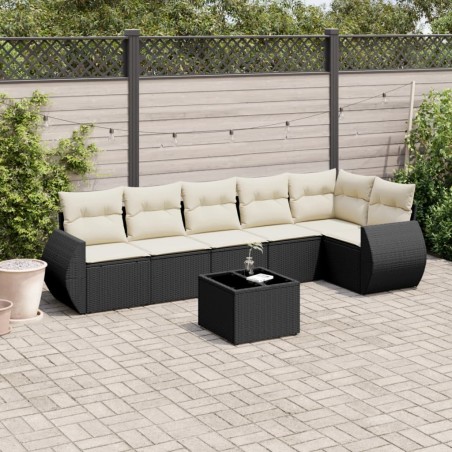 vidaXL Set de comedor de jardín 7 pzas y cojines ratán sintético negro
