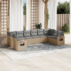 vidaXL Juego de sofás jardín con cojines beige 10 pzas ratán sintético