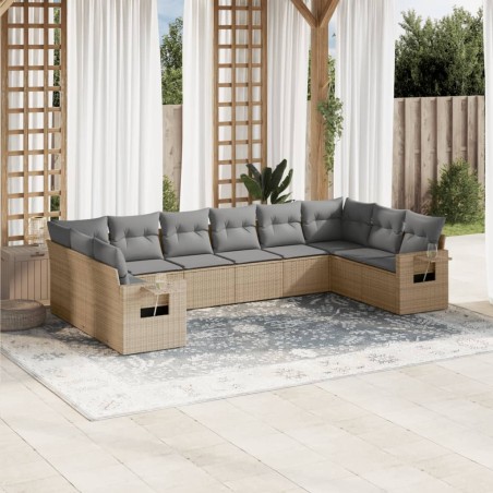 vidaXL Juego de sofás jardín con cojines beige 10 pzas ratán sintético
