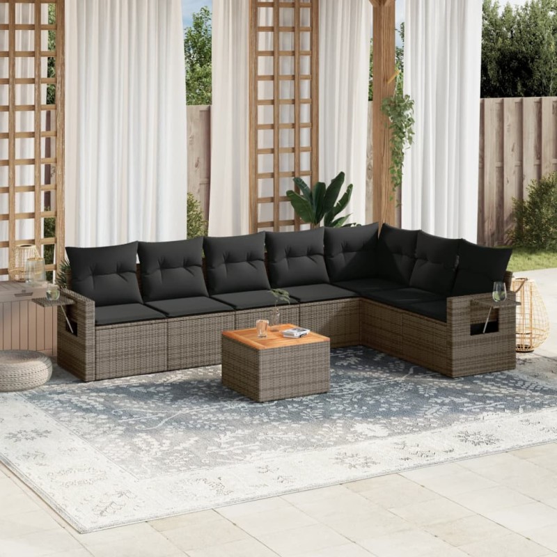 vidaXL Set de sofás de jardín 8 pzas y cojines ratán sintético gris vidaXL Set de sofás de jardín 8 pzas y cojines ratán sintético gris