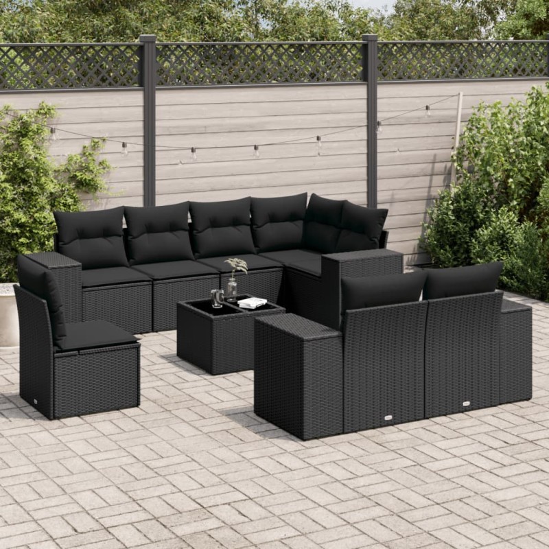 vidaXL Set de sofás de jardín 8 piezas y cojines ratán sintético negro vidaXL Set de sofás de jardín 8 piezas y cojines ratán sintético negro