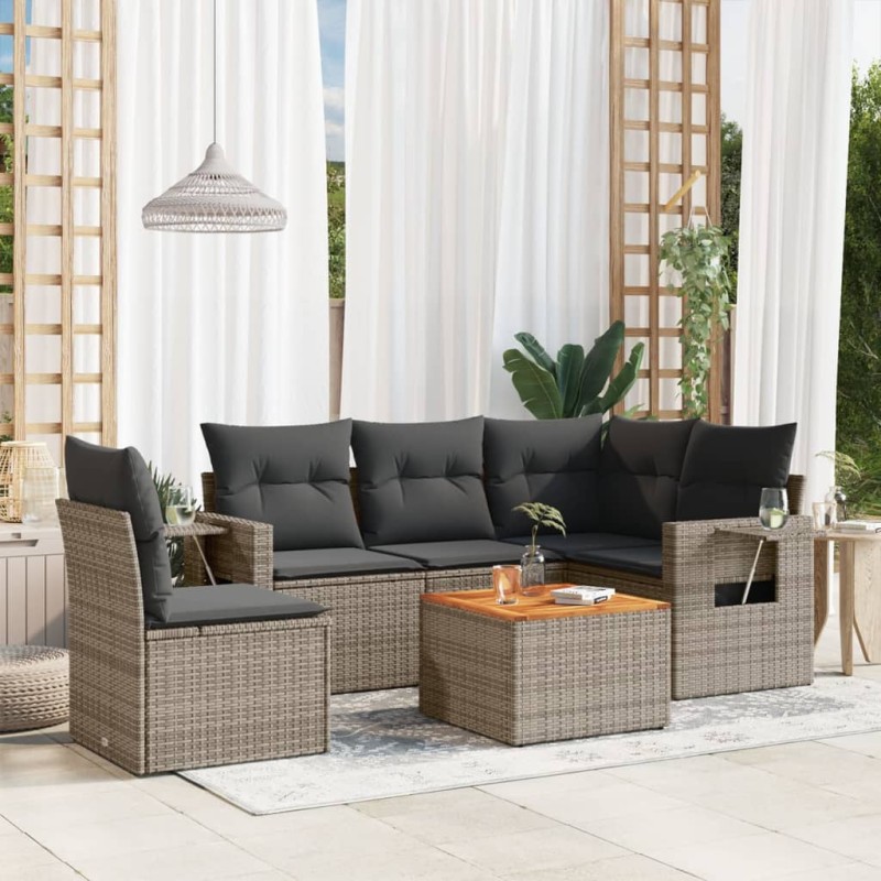 vidaXL Set de muebles de jardín 6 pzas y cojines ratán sintético gris vidaXL Set de muebles de jardín 6 pzas y cojines ratán sintético gris