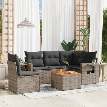 vidaXL Set de muebles de jardín 6 pzas y cojines ratán sintético gris