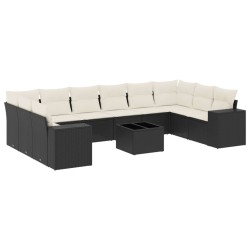 vidaXL Set de sofás de jardín 11 pzas y cojines ratán sintético negro