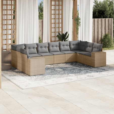 vidaXL Juego de sofás jardín con cojines beige 10 pzas ratán sintético