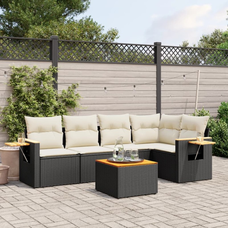 vidaXL Set de sofás de jardín 6 piezas y cojines ratán sintético negro vidaXL Set de sofás de jardín 6 piezas y cojines ratán sintético negro