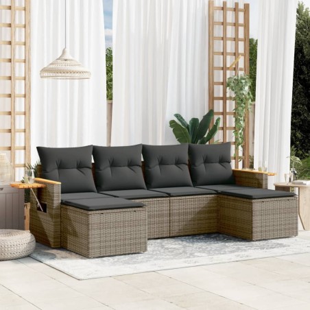 vidaXL Set de muebles de jardín 6 pzas y cojines ratán sintético gris