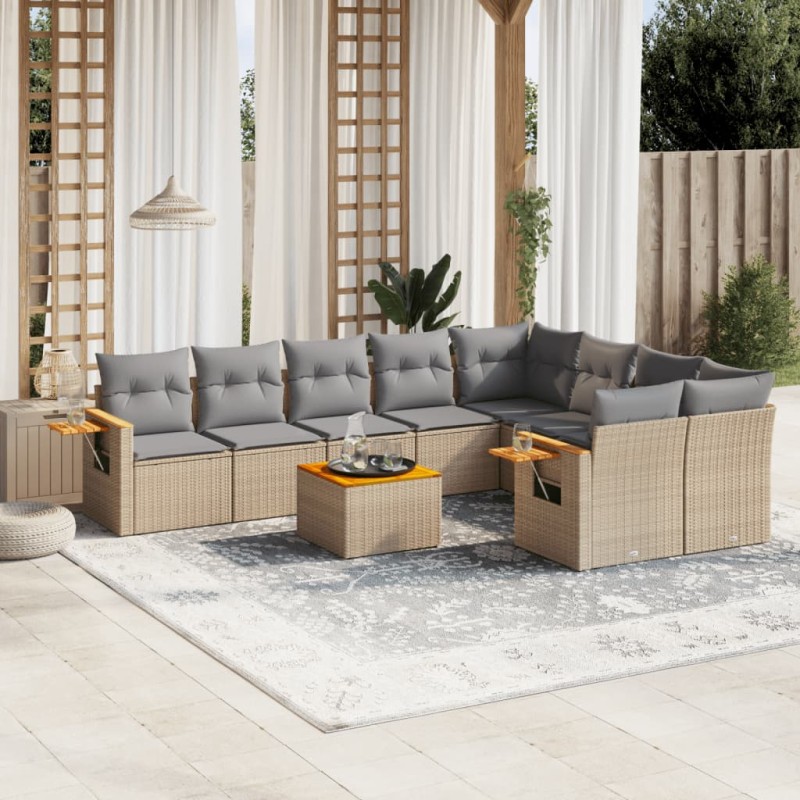 vidaXL Juego de sofás jardín con cojines beige 10 pzas ratán sintético vidaXL Juego de sofás jardín con cojines beige 10 pzas ratán sintético
