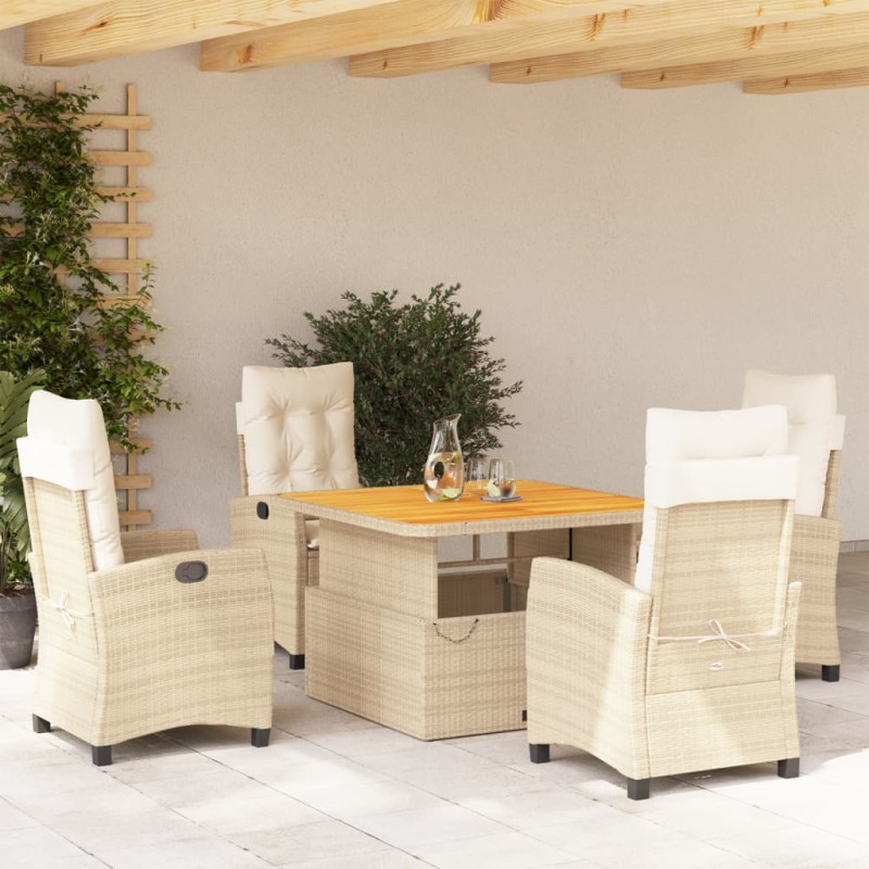 vidaXL Set comedor de jardín 5 pzas con cojines ratán sintético beige vidaXL Set comedor de jardín 5 pzas con cojines ratán sintético beige