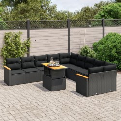 vidaXL Set de sofás de jardín 11 pzas y cojines ratán sintético negro