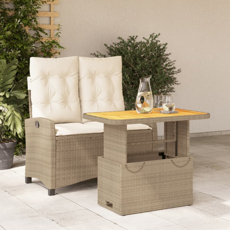 vidaXL Set comedor de jardín 2 pzas con cojines ratán sintético beige vidaXL Set comedor de jardín 2 pzas con cojines ratán sintético beige