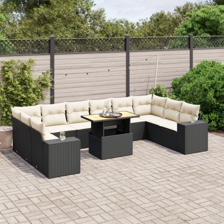 vidaXL Set de sofás de jardín 11 pzas y cojines ratán sintético negro