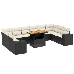 vidaXL Set de sofás de jardín 11 pzas y cojines ratán sintético negro