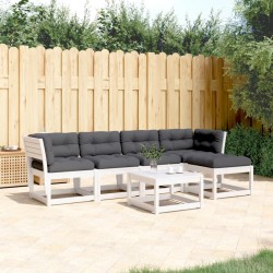 vidaXL Set sofás jardín 5 pzas con cojines madera maciza pino blanco