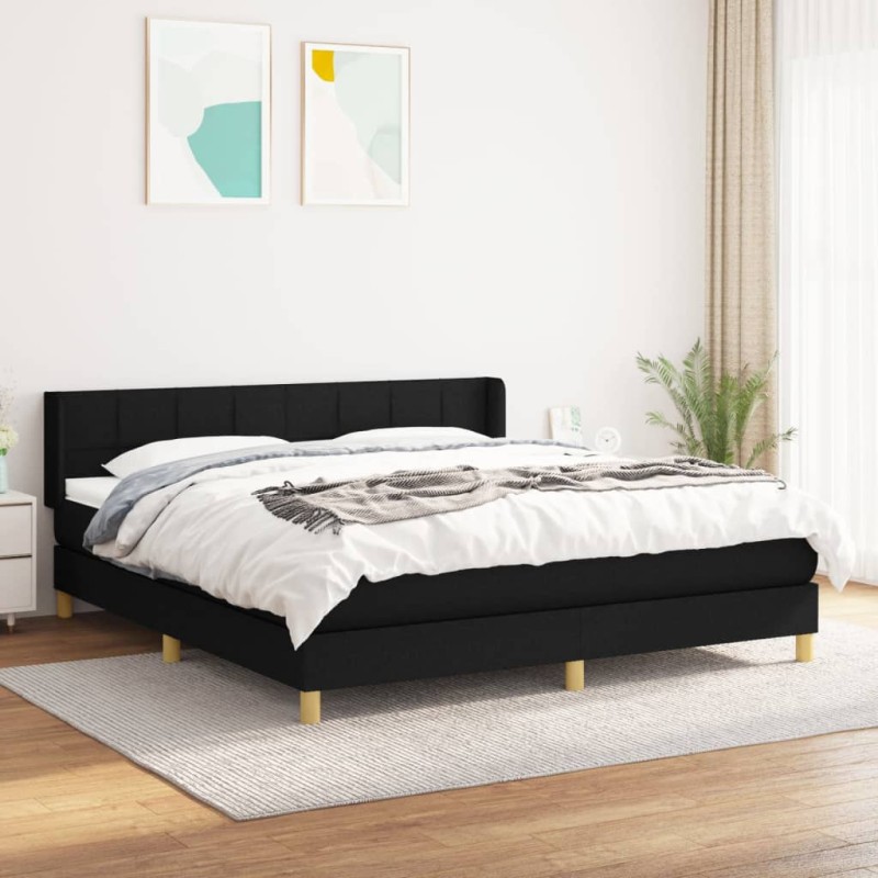 vidaXL Cama box spring con colchón tela negro 160x200 cm vidaXL Cama box spring con colchón tela negro 160x200 cm