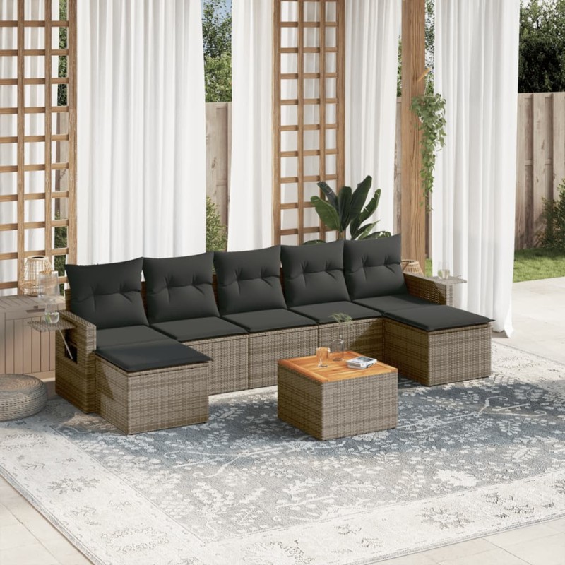 vidaXL Set de sofás de jardín 8 pzas y cojines ratán sintético gris vidaXL Set de sofás de jardín 8 pzas y cojines ratán sintético gris