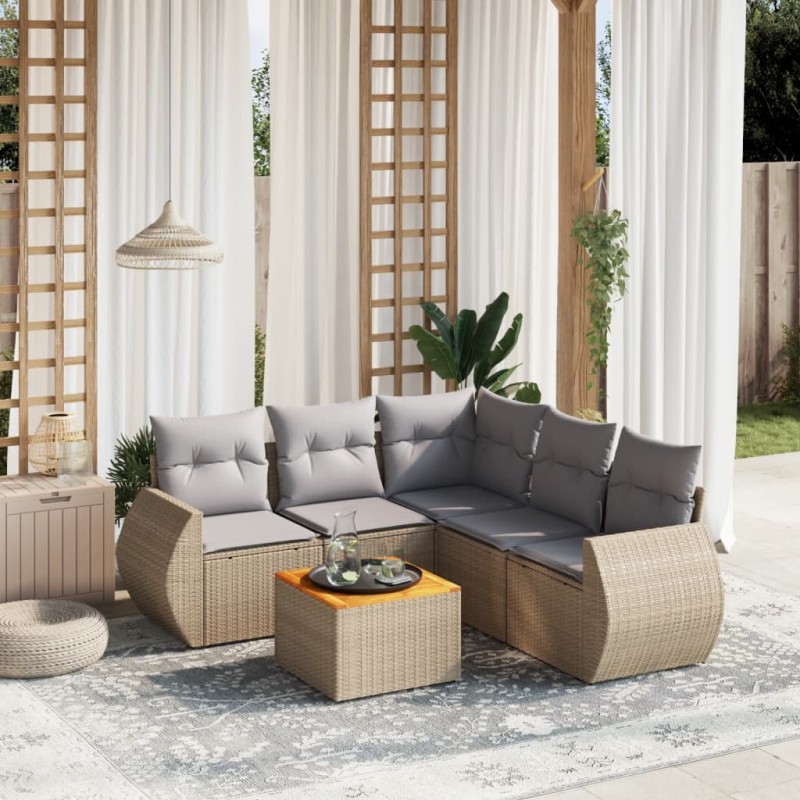 vidaXL Juego de sofás jardín con cojines 6 pzas ratán sintético beige vidaXL Juego de sofás jardín con cojines 6 pzas ratán sintético beige