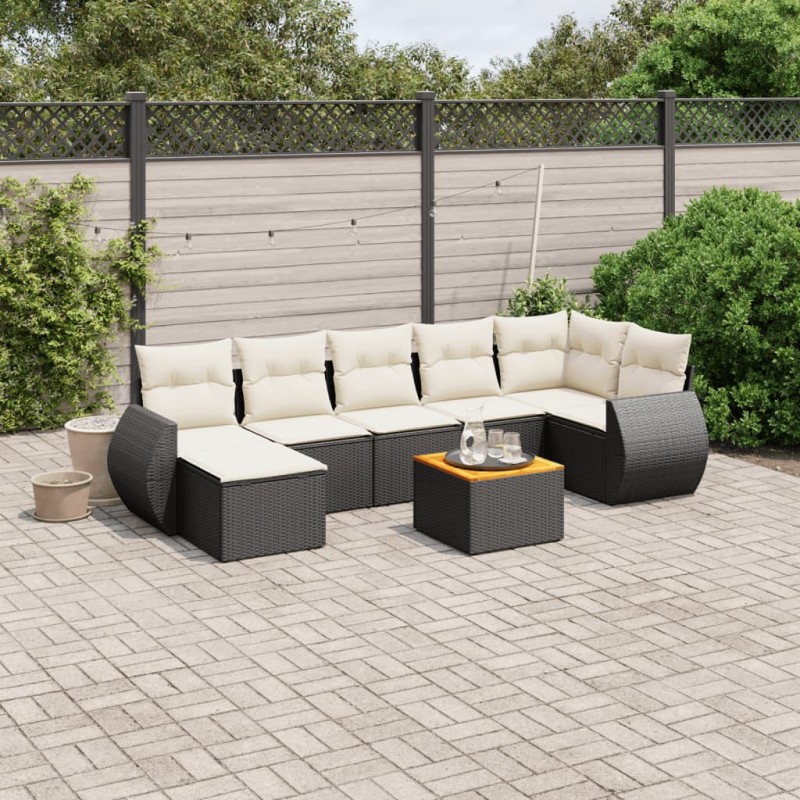 vidaXL Set de sofás de jardín 8 piezas y cojines ratán sintético negro