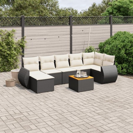 vidaXL Set de sofás de jardín 8 piezas y cojines ratán sintético negro