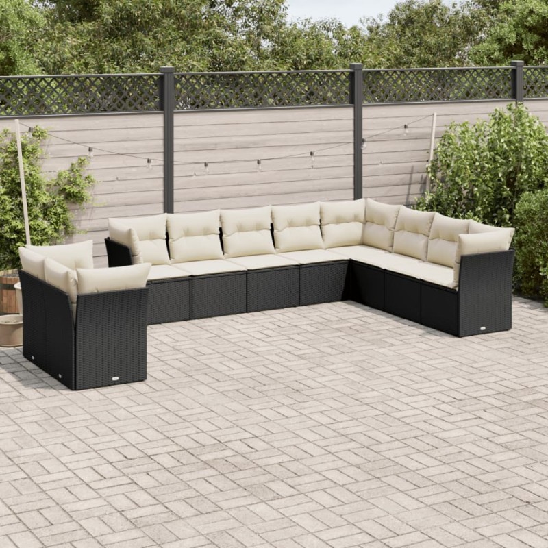 vidaXL Set de sofás de jardín 10 pzas cojines ratán sintético negro vidaXL Set de sofás de jardín 10 pzas cojines ratán sintético negro