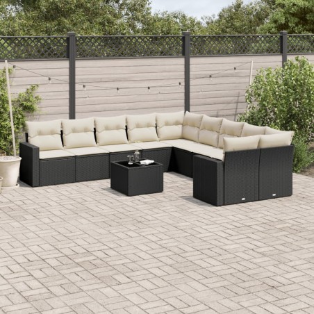vidaXL Set de sofás de jardín 11 pzas y cojines ratán sintético negro