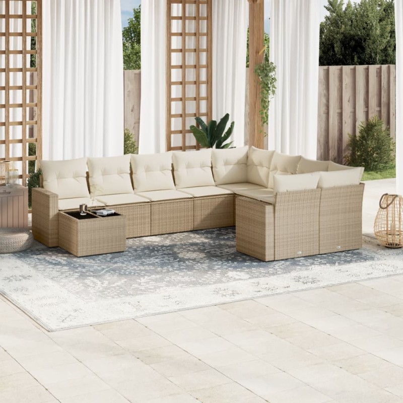 vidaXL Juego de sofás jardín con cojines beige 10 pzas ratán sintético vidaXL Juego de sofás jardín con cojines beige 10 pzas ratán sintético