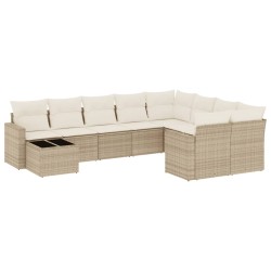 vidaXL Juego de sofás jardín con cojines beige 10 pzas ratán sintético