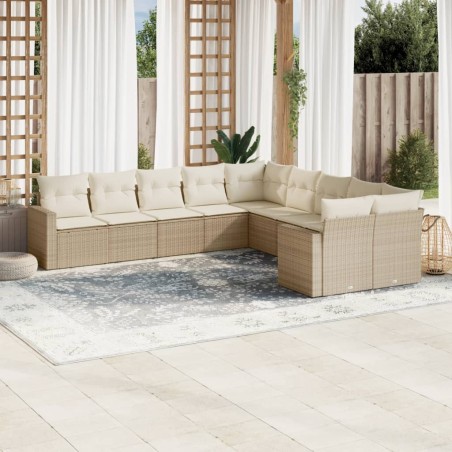 vidaXL Juego de sofás jardín con cojines beige 10 pzas ratán sintético