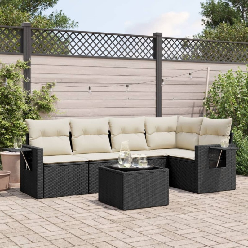 vidaXL Set de sofás de jardín 6 piezas y cojines ratán sintético negro vidaXL Set de sofás de jardín 6 piezas y cojines ratán sintético negro