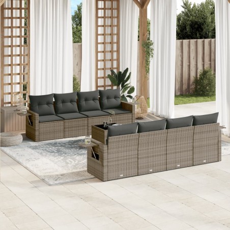 vidaXL Set de muebles de jardín 9 pzas y cojines ratán sintético gris
