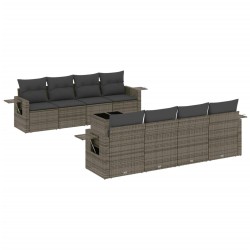 vidaXL Set de muebles de jardín 9 pzas y cojines ratán sintético gris