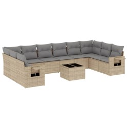 vidaXL Set de sofás de jardín 11pzas con cojines ratán sintético beige