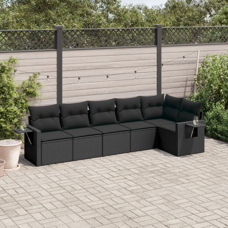 vidaXL Set de sofás de jardín 6 piezas y cojines ratán sintético negro vidaXL Set de sofás de jardín 6 piezas y cojines ratán sintético negro