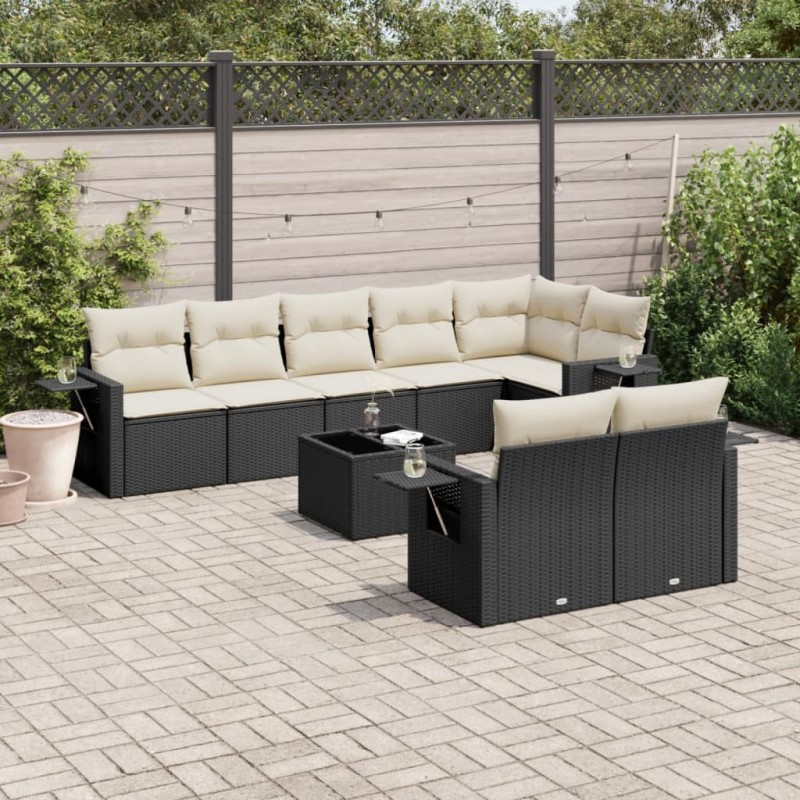 vidaXL Set de sofás de jardín 8 piezas y cojines ratán sintético negro vidaXL Set de sofás de jardín 8 piezas y cojines ratán sintético negro