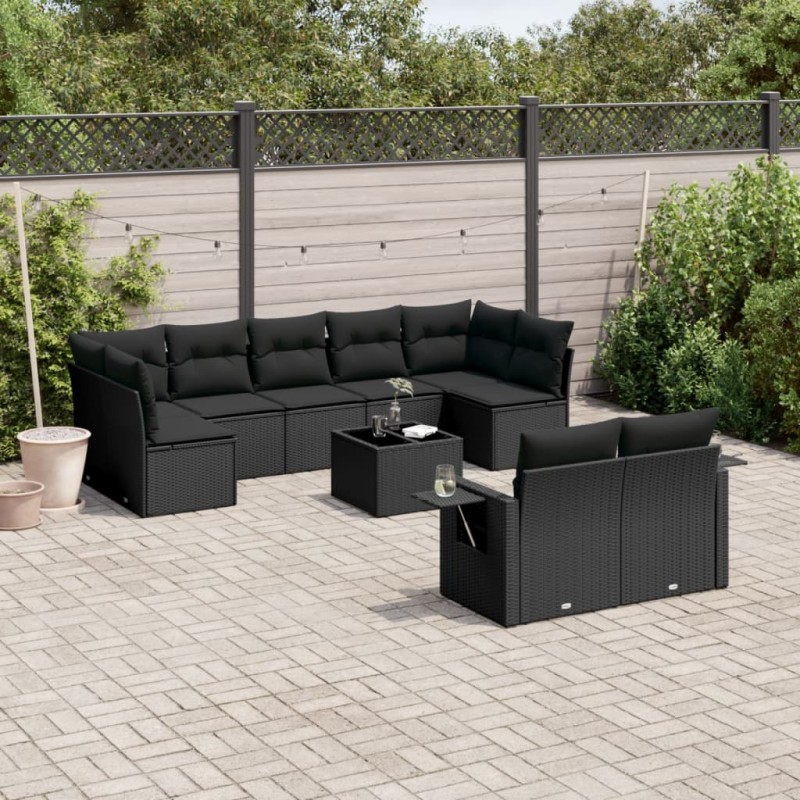 vidaXL Set de sofás de jardín 10 pzas cojines ratán sintético negro vidaXL Set de sofás de jardín 10 pzas cojines ratán sintético negro
