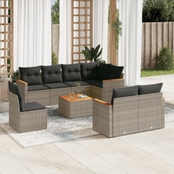 vidaXL Set de muebles de jardín 9 pzas y cojines ratán sintético gris