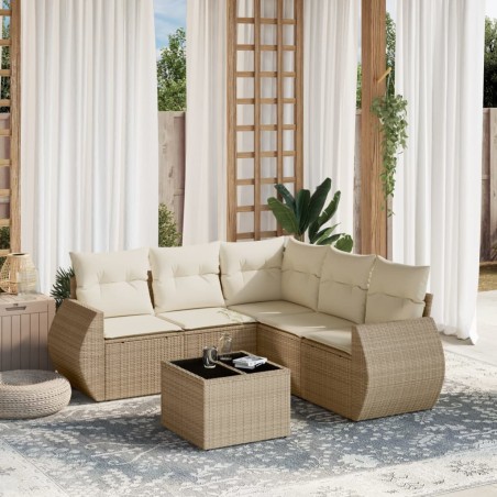vidaXL Juego de sofás jardín con cojines 6 pzas ratán sintético beige