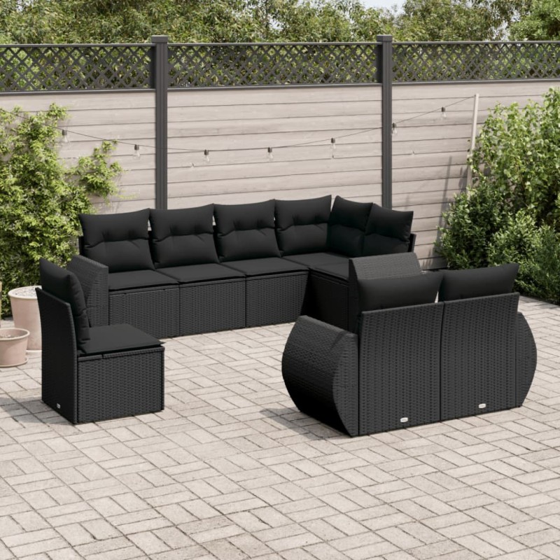 vidaXL Set de sofás de jardín 8 piezas y cojines ratán sintético negro vidaXL Set de sofás de jardín 8 piezas y cojines ratán sintético negro
