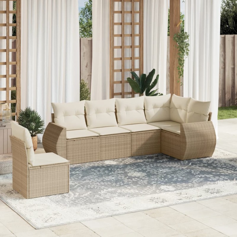 vidaXL Juego de sofás jardín con cojines 6 pzas ratán sintético beige vidaXL Juego de sofás jardín con cojines 6 pzas ratán sintético beige